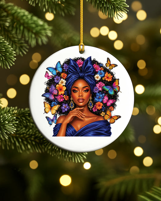 Black Queen Butterfly Ornament - African American Woman Christmas Ornament