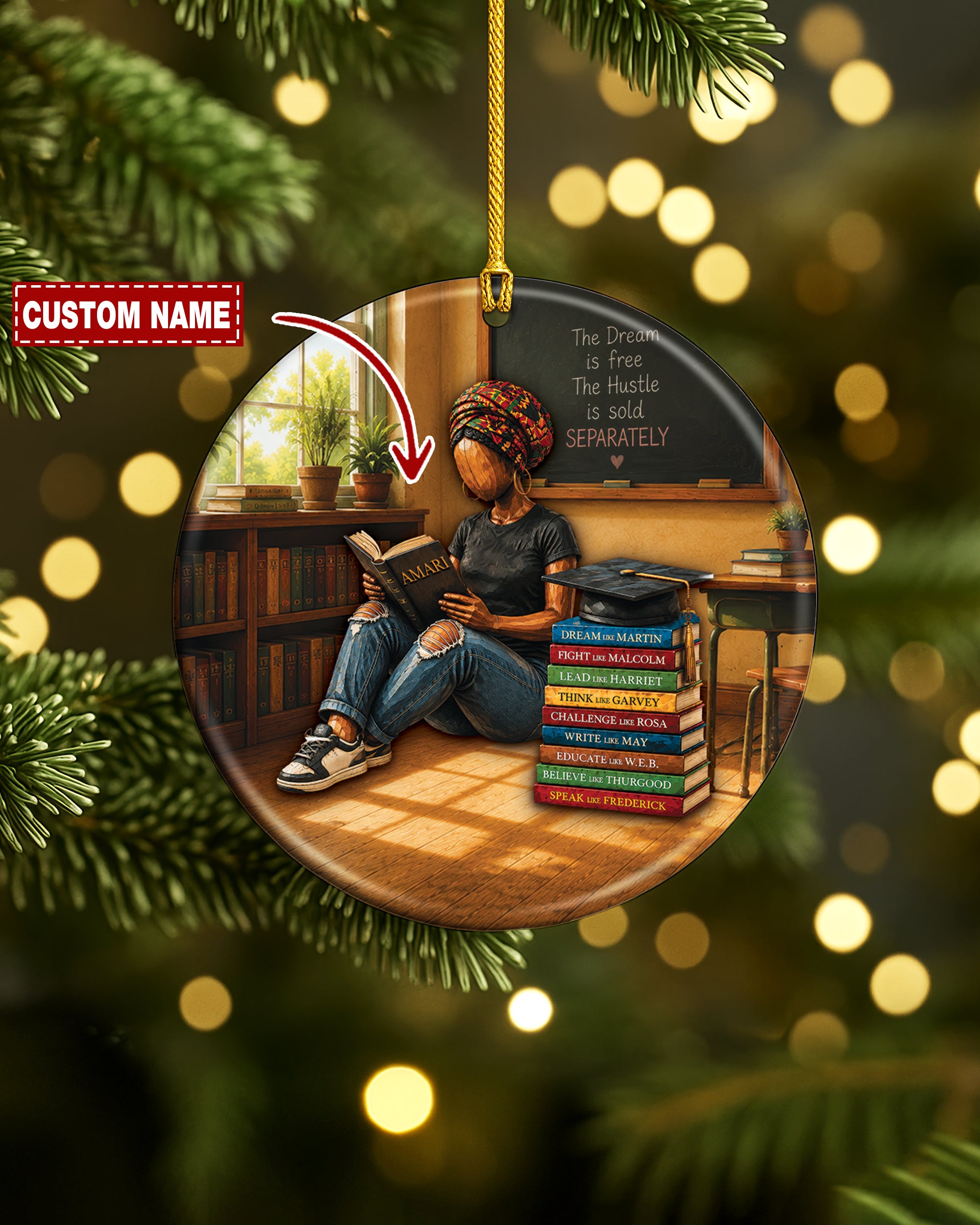 Black Woman Book Lover Christmas Ornament – Dream & Hustle