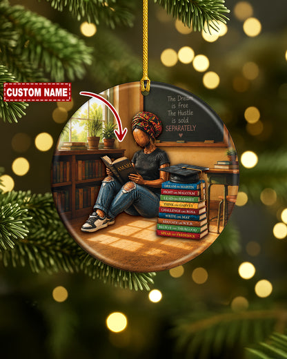 Black Woman Book Lover Christmas Ornament – Dream & Hustle