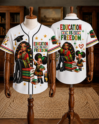 Education Is Freedom Baseball Jersey - Pan-African Teacher Shirt