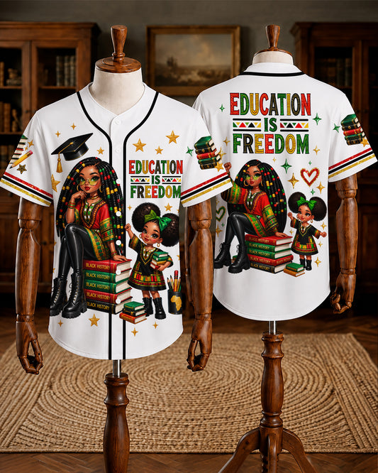 Education Is Freedom Baseball Jersey - Pan-African Teacher Shirt