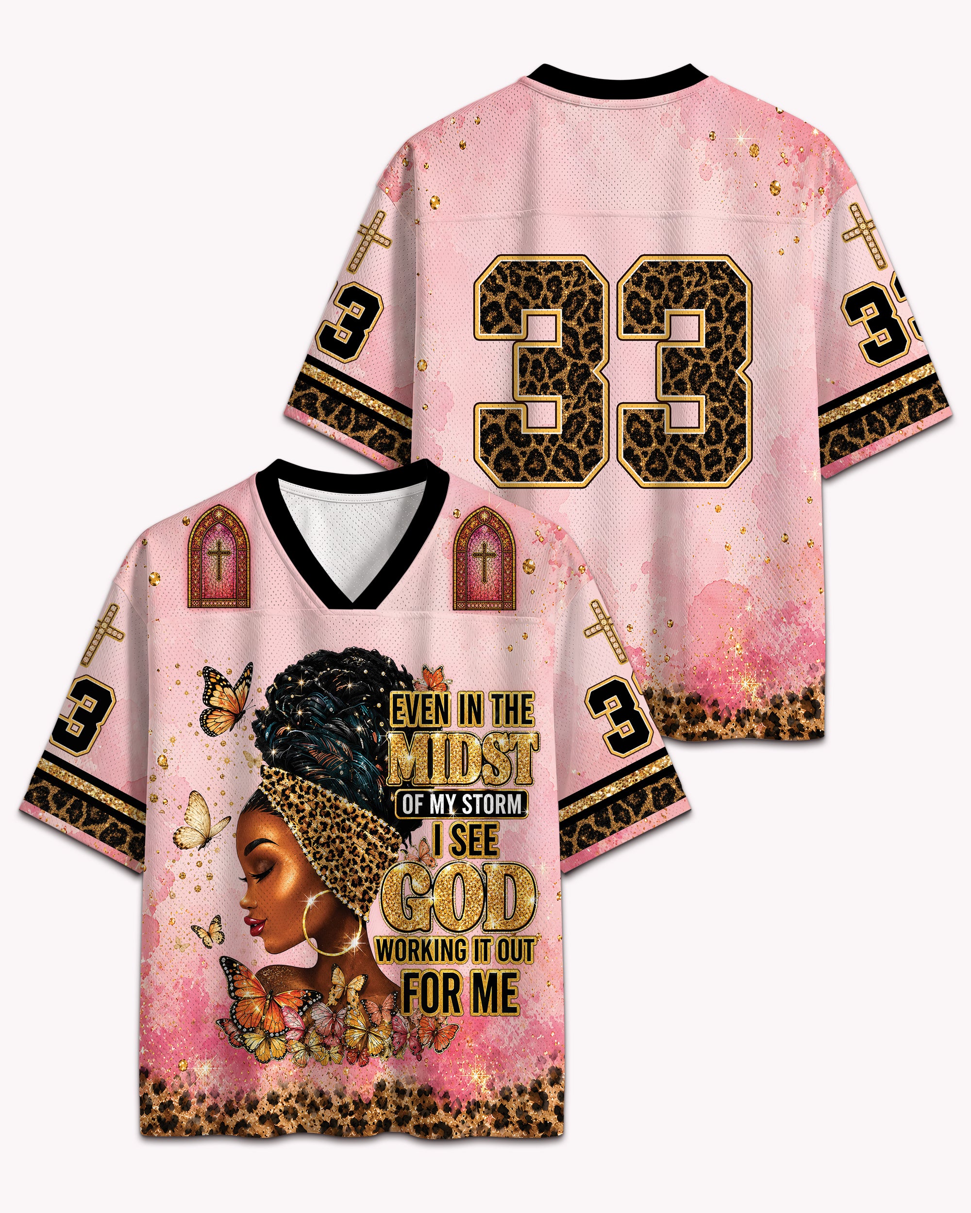 Pink Leopard 33 Football Jersey – Glamorous Glitter Sports Top