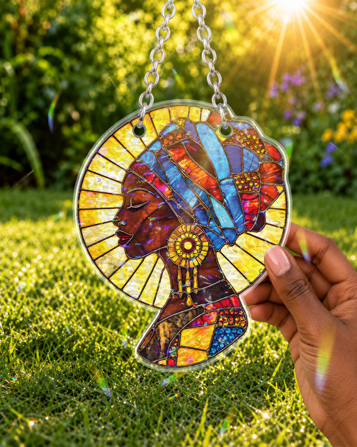 African American Queen Mosaic Suncatcher Window Art