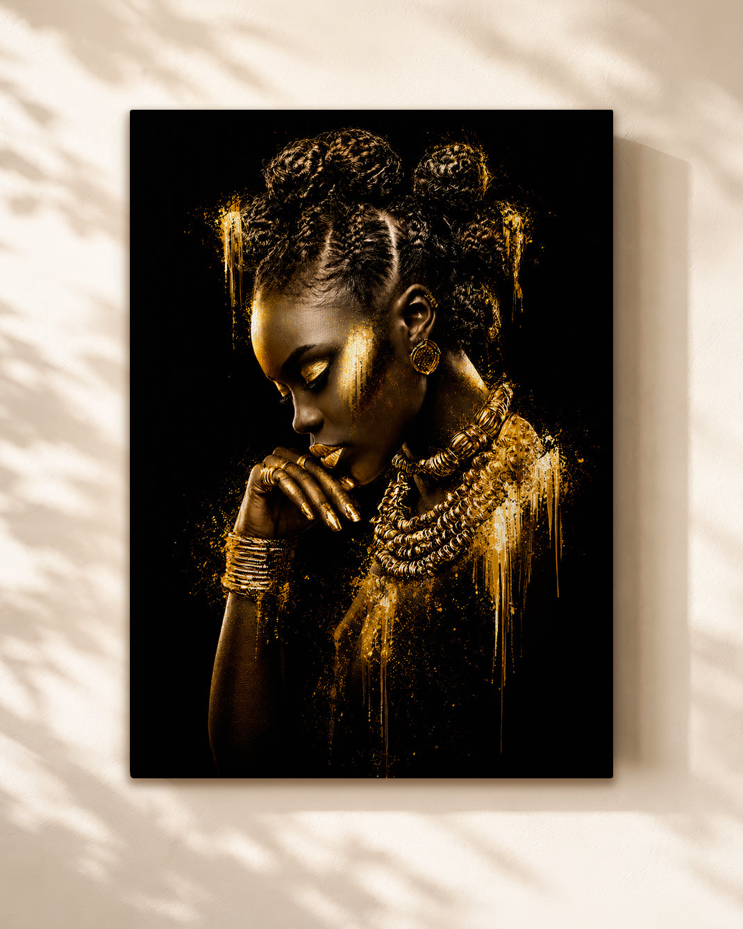 Black Queen Gold Canvas Wall Art - African American Woman Home Decor