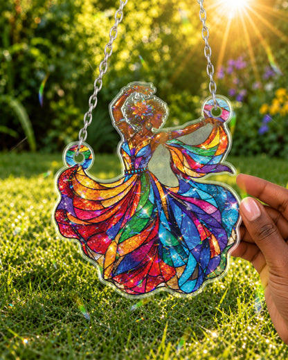 Afro Queen Dancing Stained Suncatcher Home Decor Gift