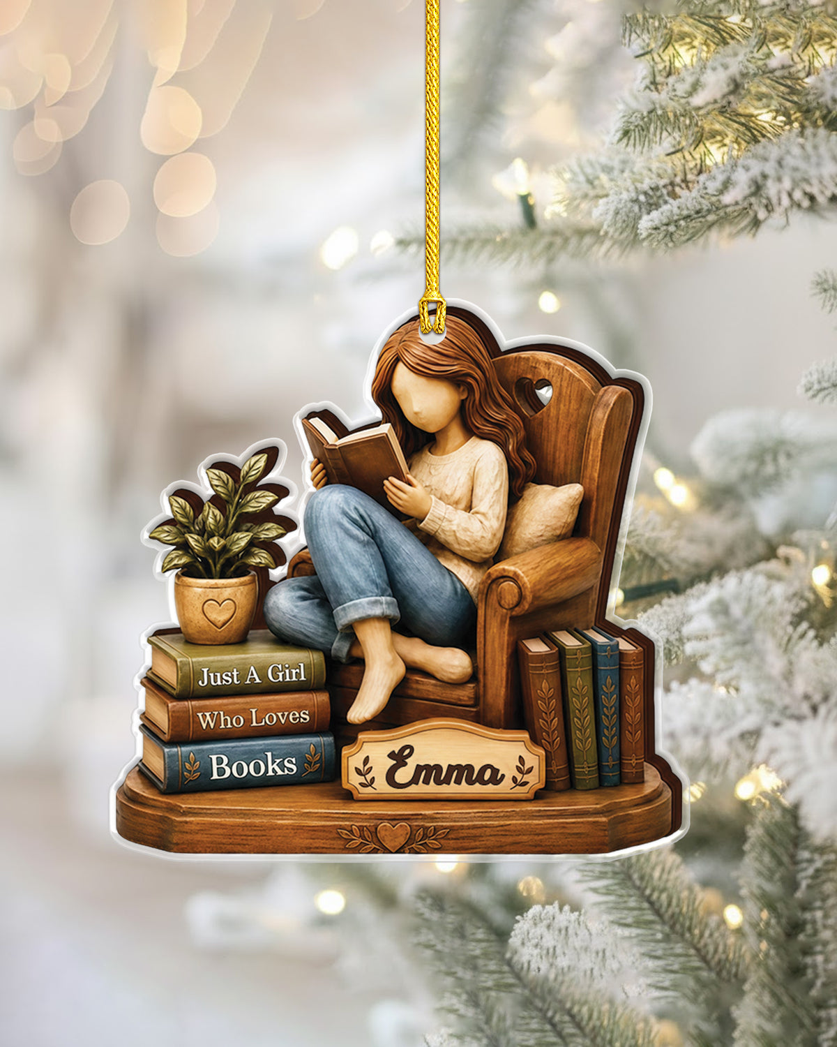 Personalized Black Woman Reading On Chair Acrylic Ornament