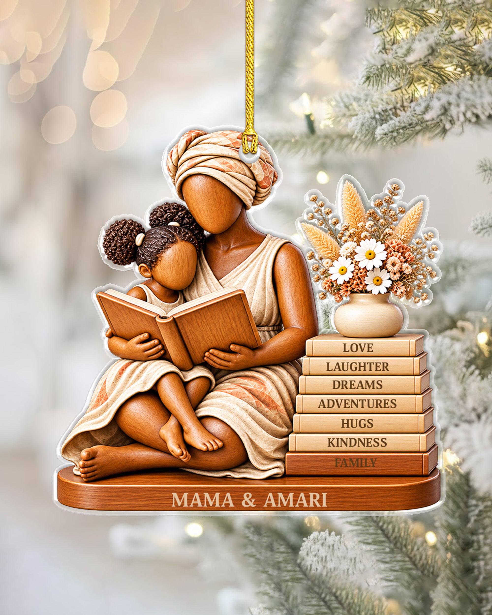 Black Mom Daughter Reading Book Personalized Acrylic Ornament
