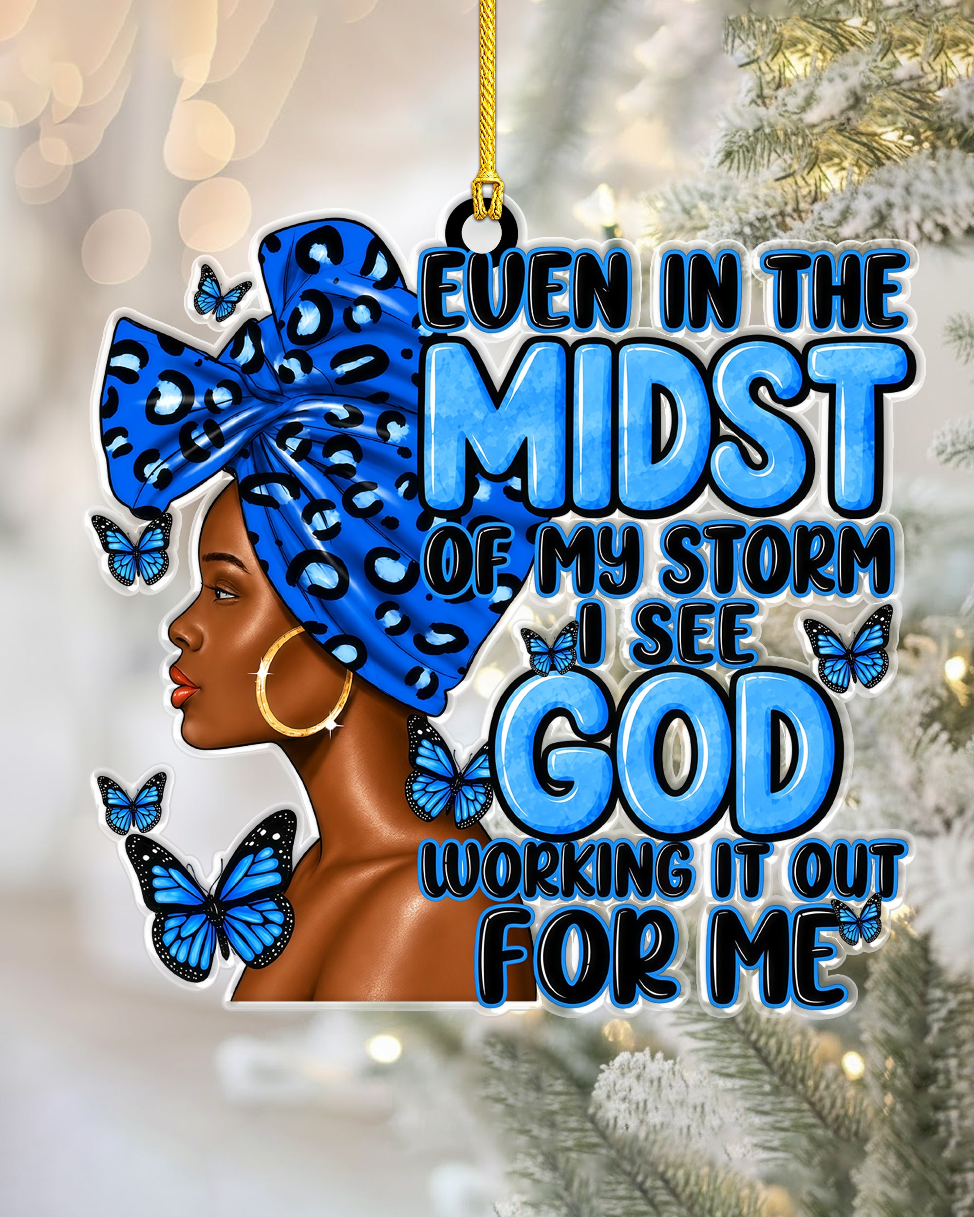 African American Christmas Ornament, Black Woman Faith Acrylic Holiday Decor