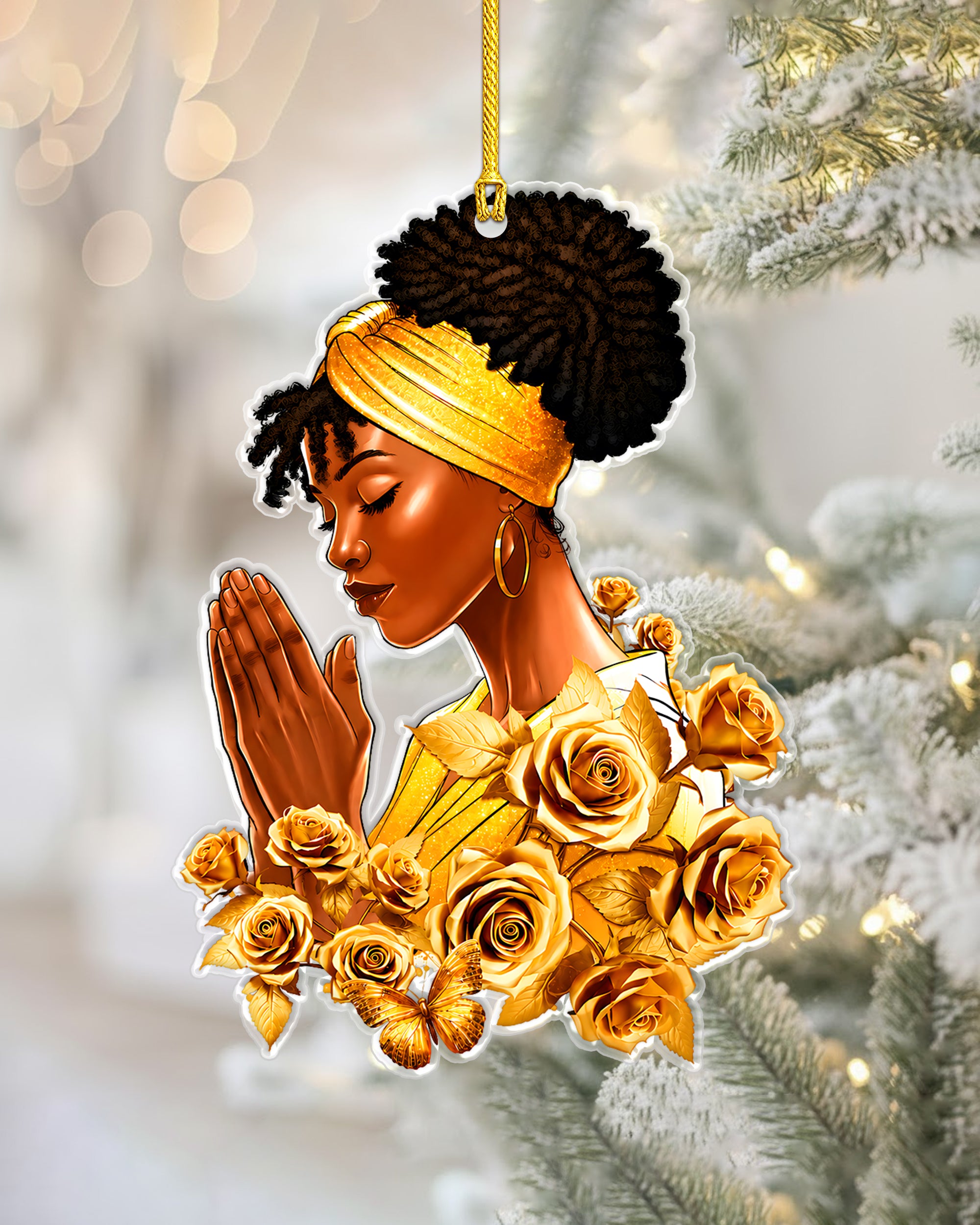 Black Woman Christmas Ornament, African American Prayer Acrylic Holiday Decor