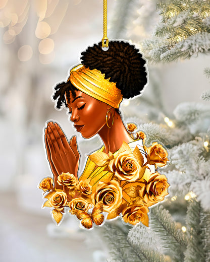 Black Woman Christmas Ornament, African American Prayer Acrylic Holiday Decor