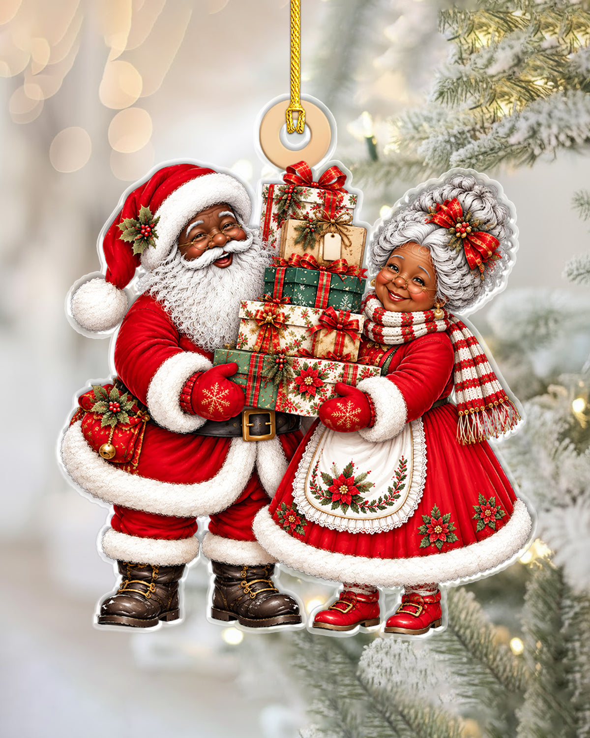 Black Mr and Mrs Claus Christmas Tree Ornament