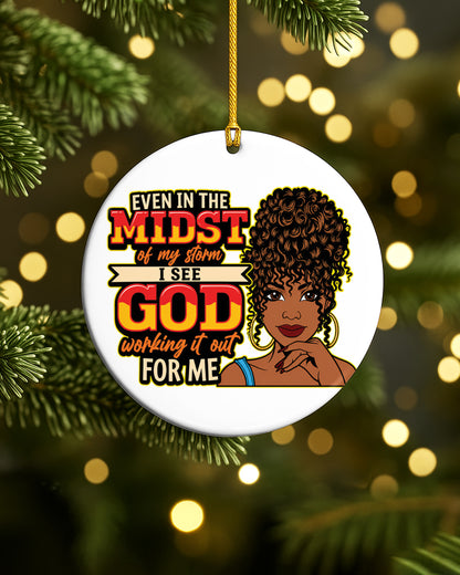 God Working It Out Black Woman Ceramic Christmas Ornament
