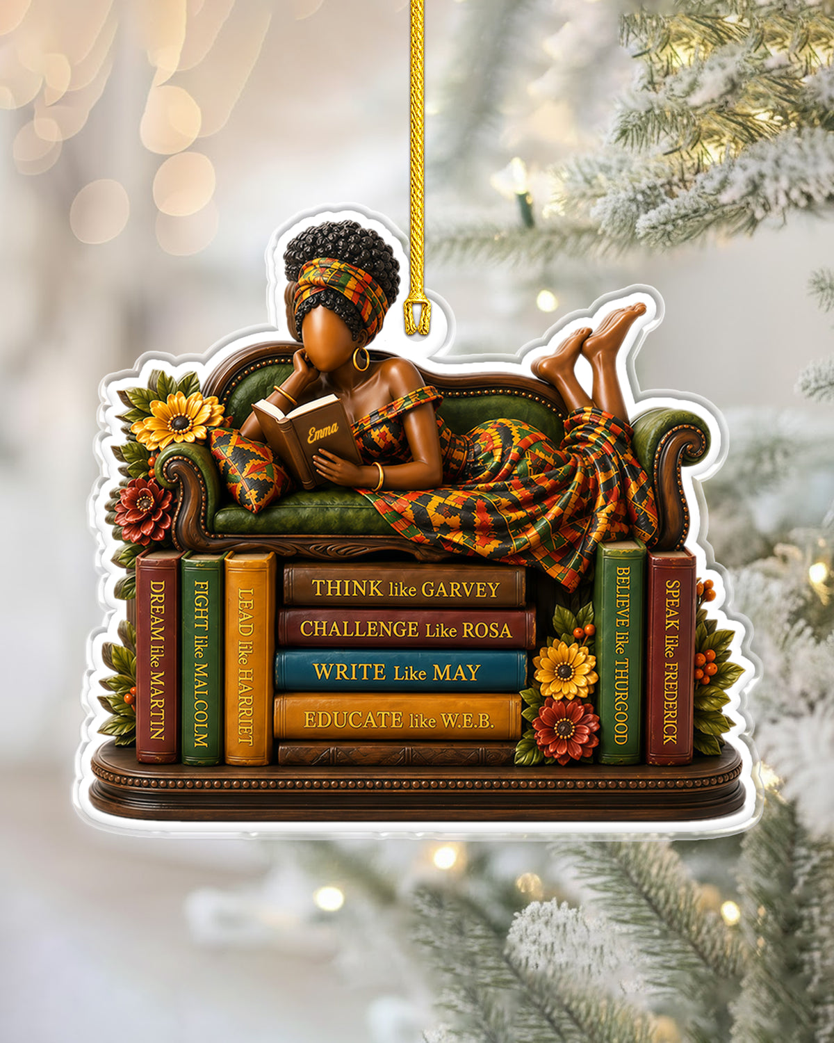 Personalized Black Woman Reading Books Acrylic Ornament