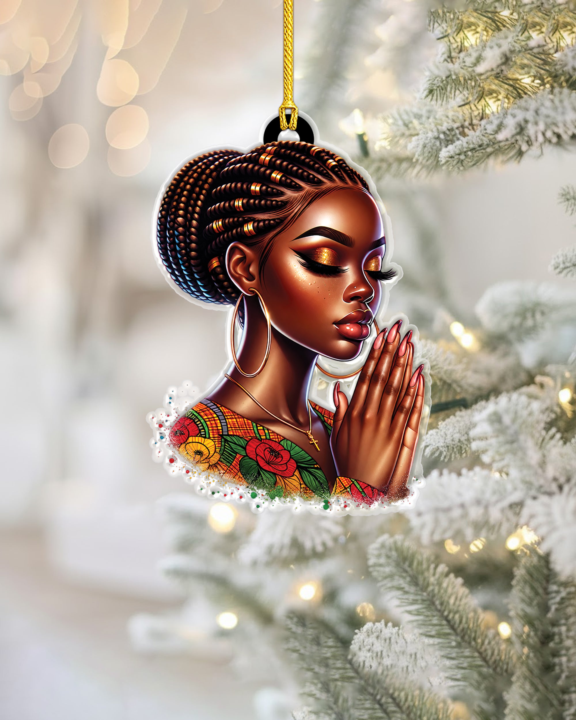 Black Woman Prayer & Faith Acrylic Ornament – Afrocentric Holiday Decor