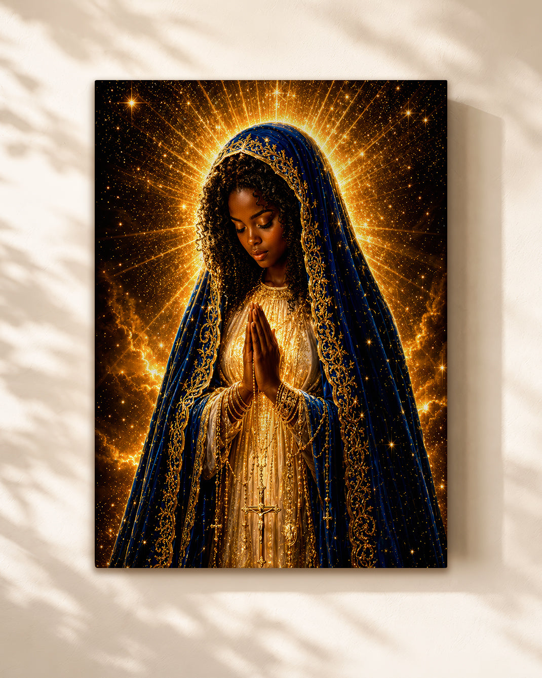 African American Virgin Mary Canvas - Black Christian Wall Art