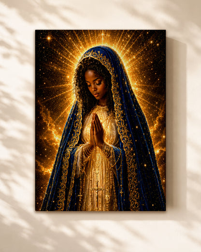 African American Virgin Mary Canvas - Black Christian Wall Art