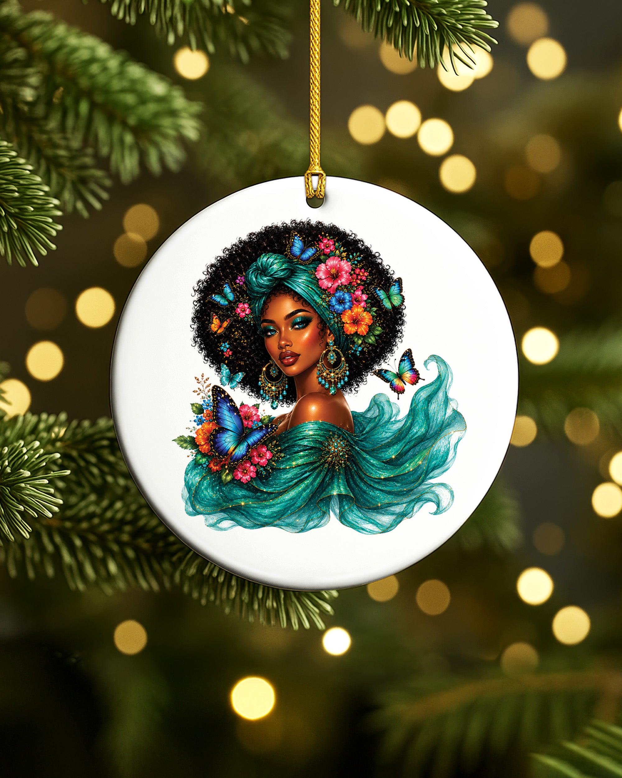 Black Woman Beauty Ornament - African American Queen Christmas Ornament