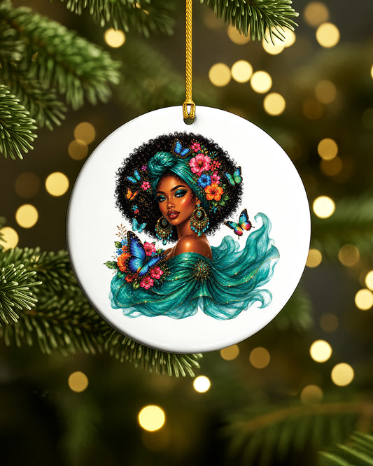 Black Woman Beauty Ornament - African American Queen Christmas Ornament