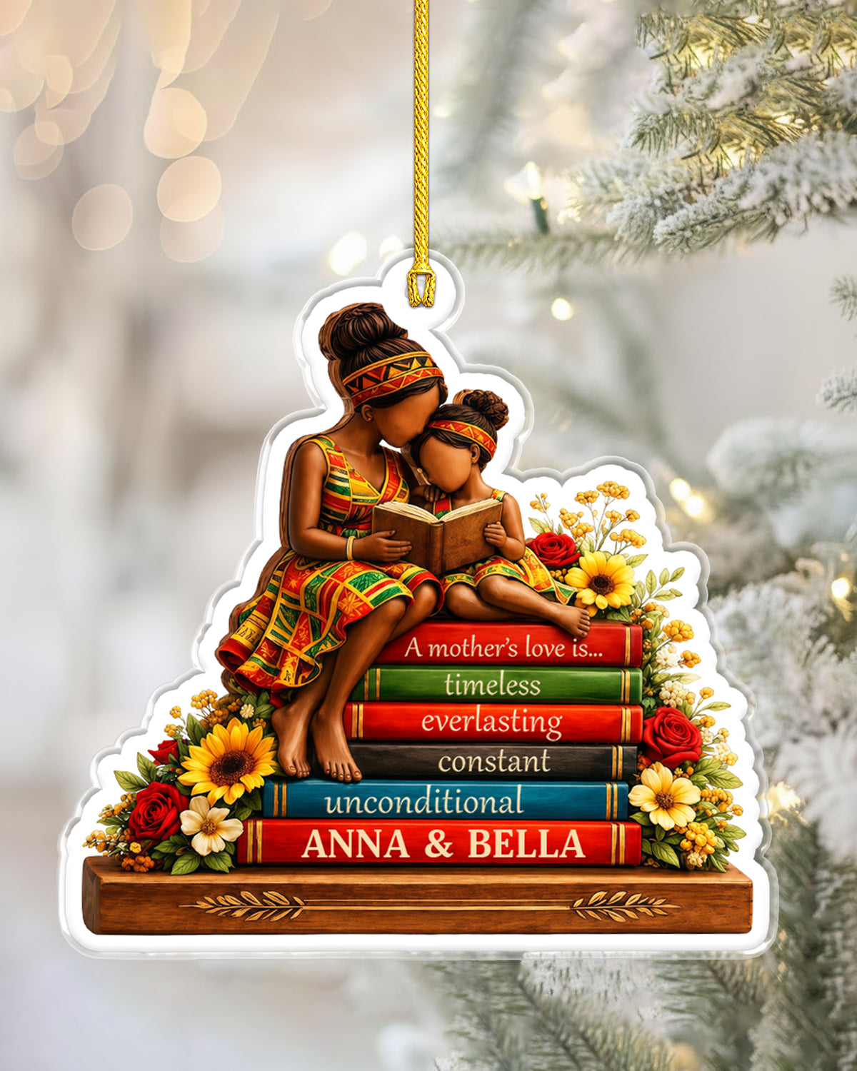Custom Black Mother Daughter Book Lover Acrylic Ornament
