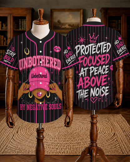 Unbothered Black Woman Baseball Jersey – Protected, Focused & At Peace Above the Noise