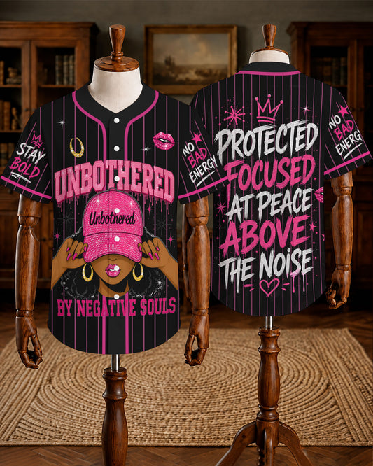 Unbothered Black Woman Baseball Jersey – Protected, Focused & At Peace Above the Noise