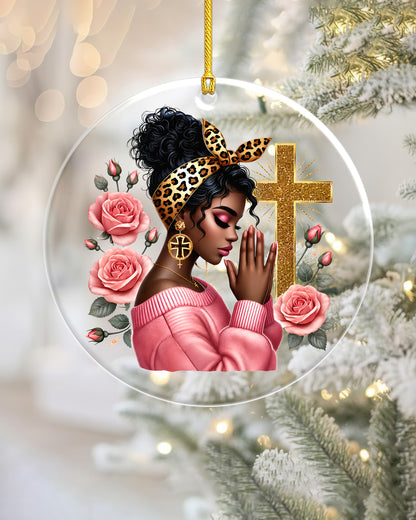 Black Beauty Christmas Ornament - Praying Woman Cross Decoration