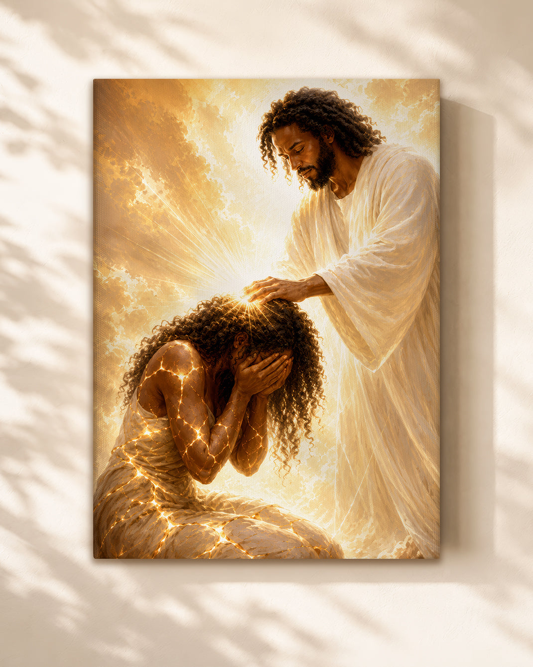 Black Jesus Healing Prayer Canvas Wall Art - African American Christian Home Decor