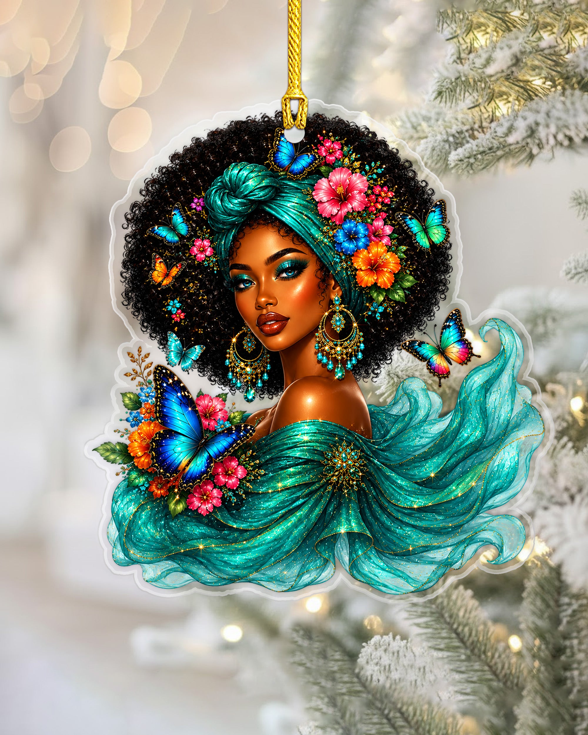 Black Queen Butterfly Ornament - African American Christmas Tree Decoration