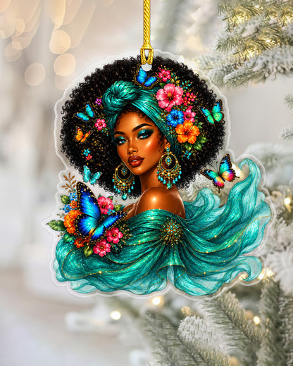 Black Queen Butterfly Ornament - African American Christmas Tree Decoration