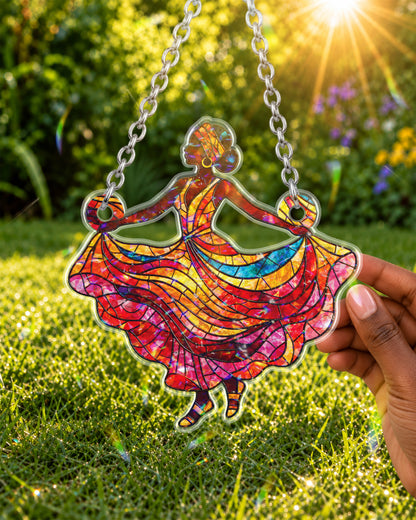 Black Queen Dancing Woman Stained Suncatcher Window Decor