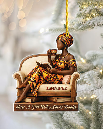 Personalized Black Woman Reading Book Acrylic Ornament