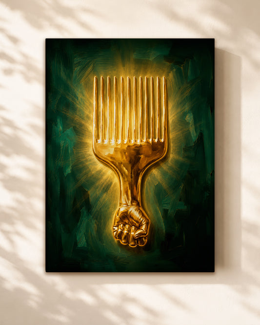 Black Power Afro Pick Canvas Wall Art - Black Pride Home Decor