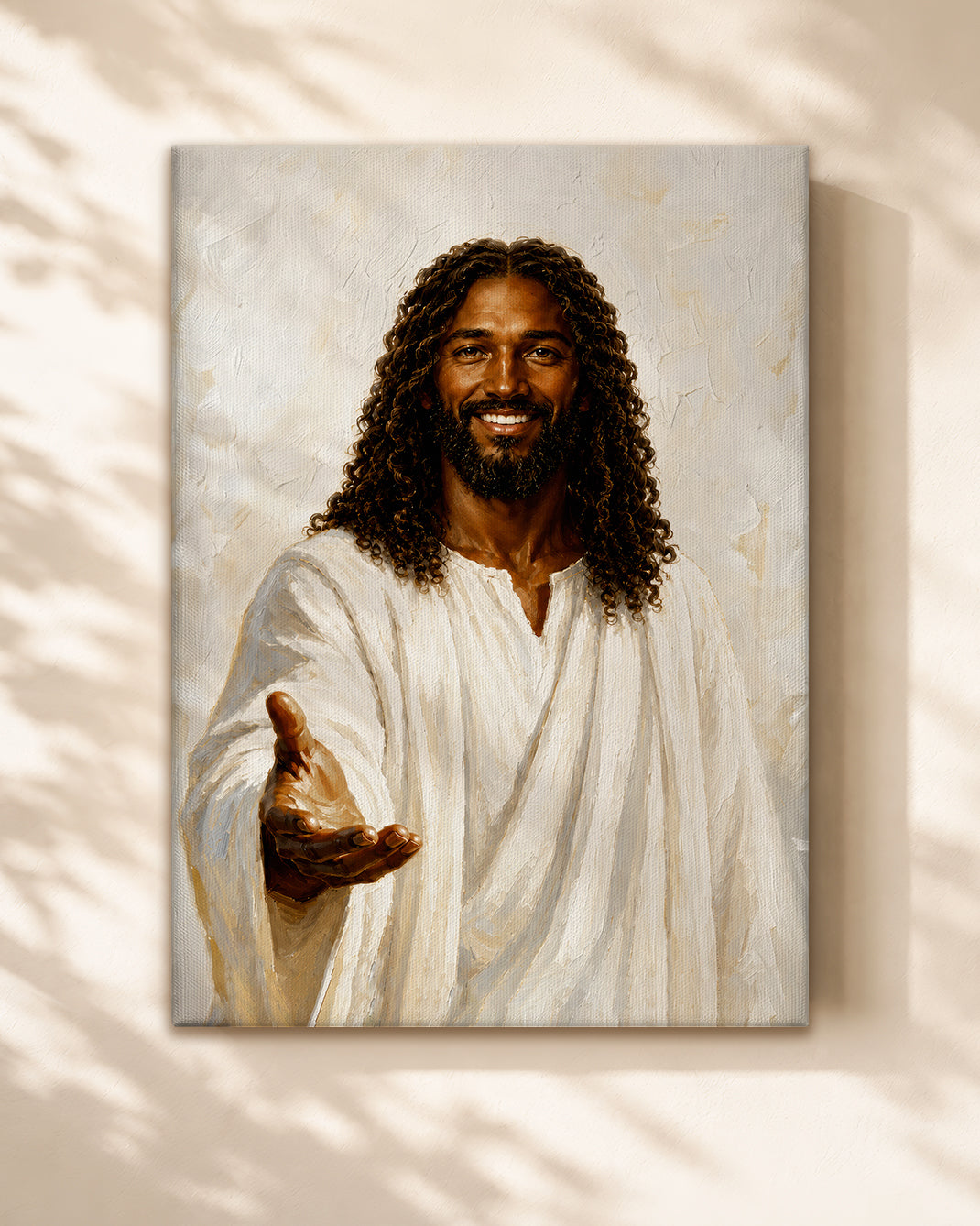 Black Jesus Open Arms Canvas Wall Art - African American Christian Home Decor