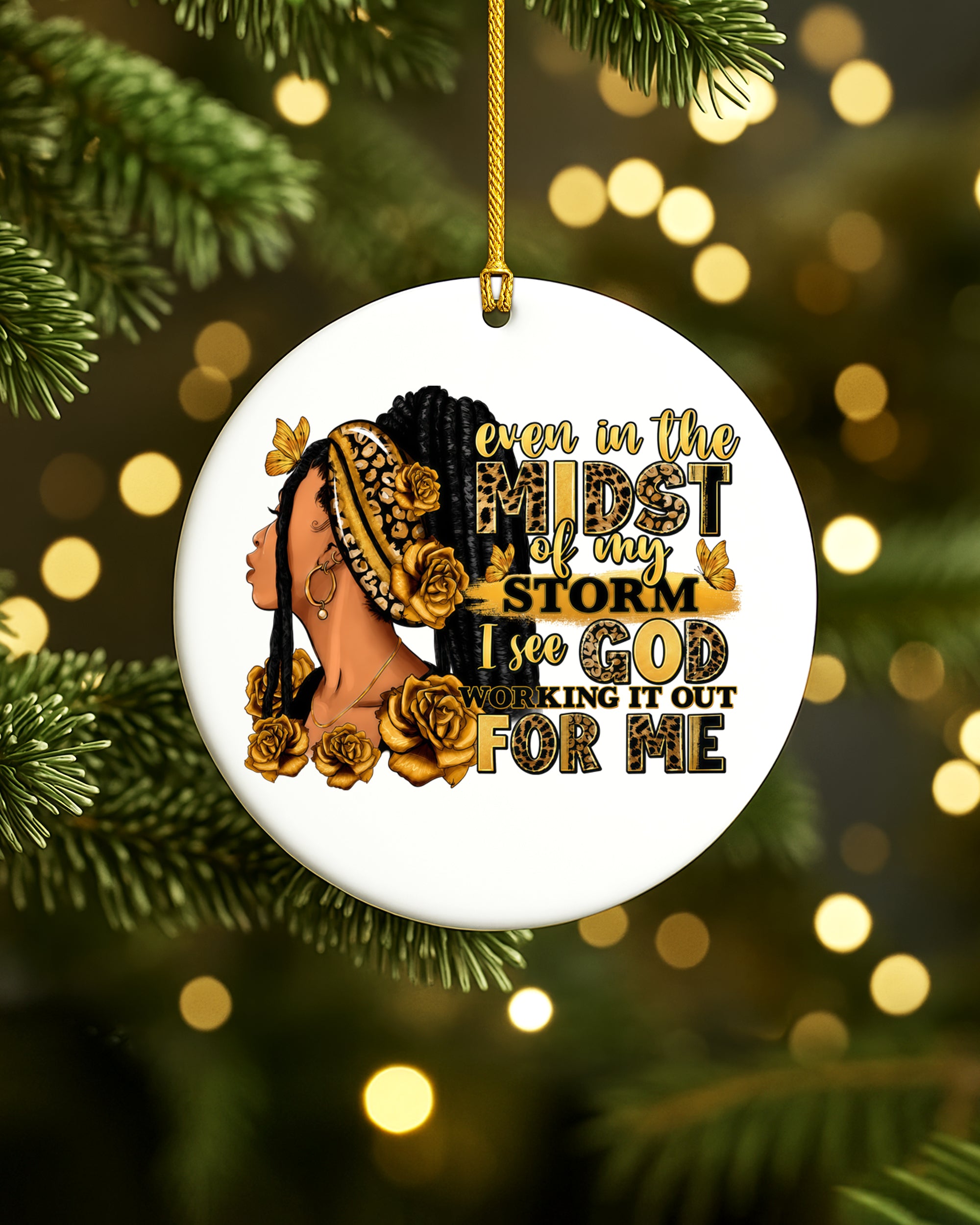 Black Woman Trust in God Christmas Ornament, Storm to Strength Ceramic Ornament