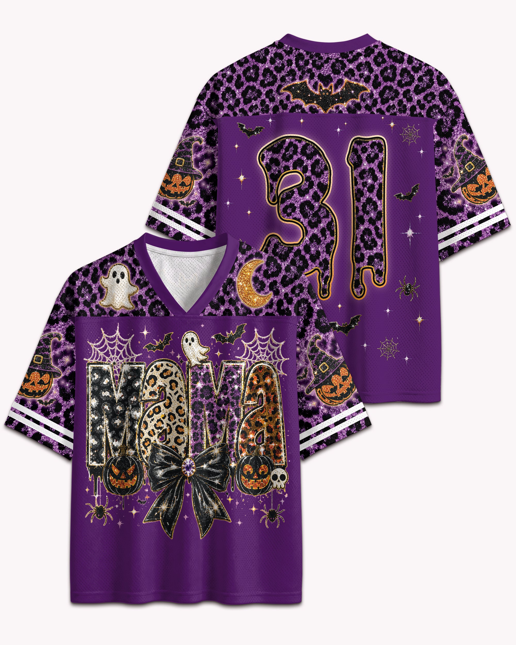 Black Culture Halloween MAMA Football Jersey – Purple Leopard Spooky Streetwear