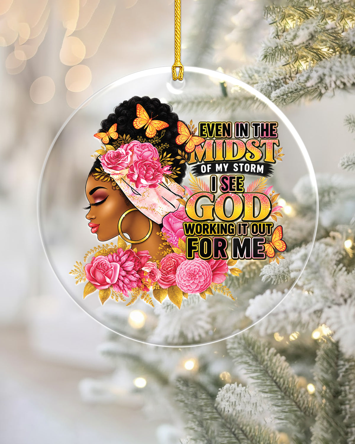 Black Woman Faith In The Storm Acrylic Ornament