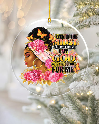 Black Woman Faith In The Storm Acrylic Ornament