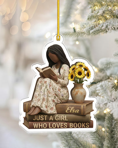 Custom Just A Girl Who Loves Books Black Girl Acrylic Ornament