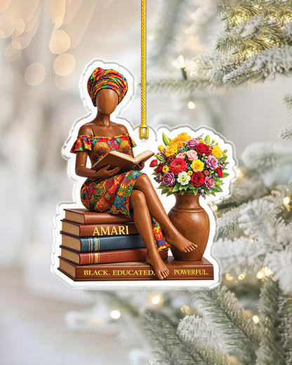 Custom African American Educated Woman Book Acrylic Ornament
