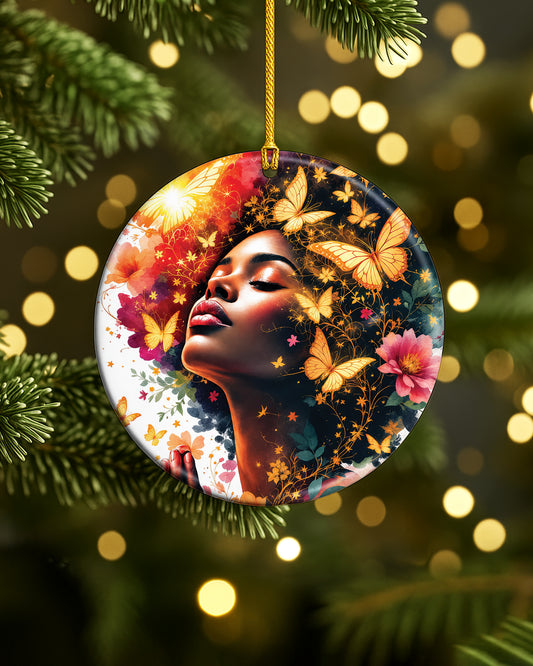 Black Woman Transformation Ornament - Butterfly Christmas Ornament