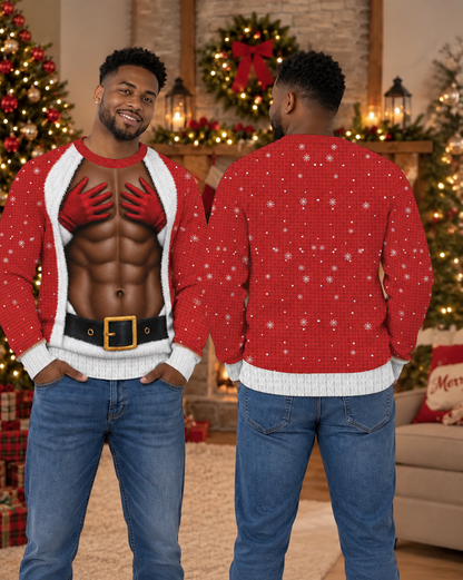 Black Santa Red Gloves Muscle Christmas Sweatshirt