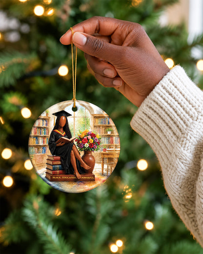 Black Woman Graduation Reading Christmas Ornament – Educated & Proud