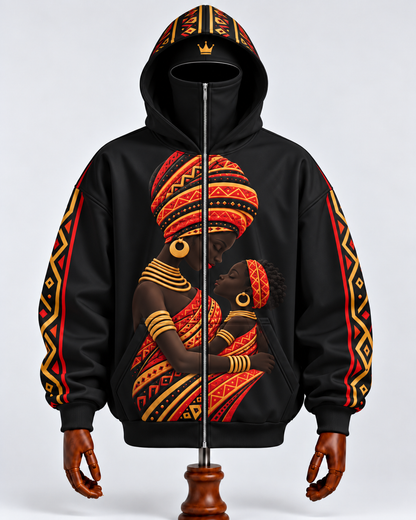 African American Black Queens Cultural Heritage Mask Zip Hoodie