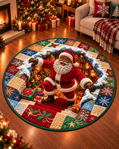 Black Santa Christmas 3D Illusion Quilted Round Mat Collection