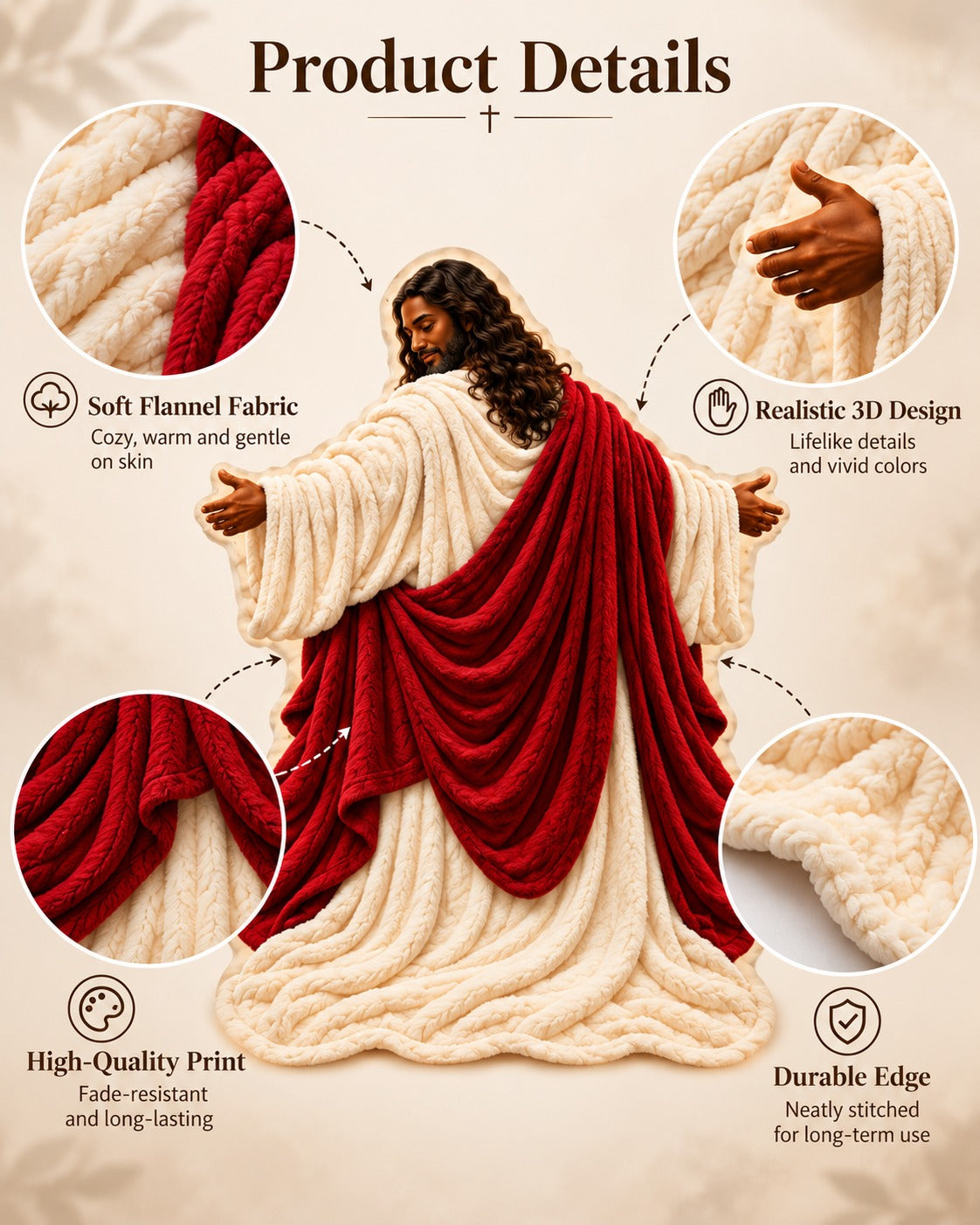 Black Jesus 3D Hugging Blanket – Christian Faith Comfort Gift