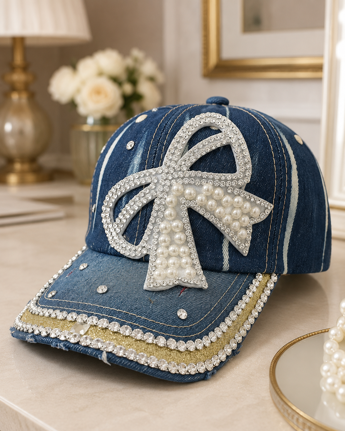 Pearl Bow Denim Cap – Empower Black Culture, Bold Style
