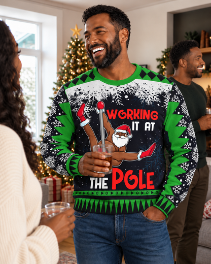 Black Santa Working It at the Pole Christmas Sweatshirt