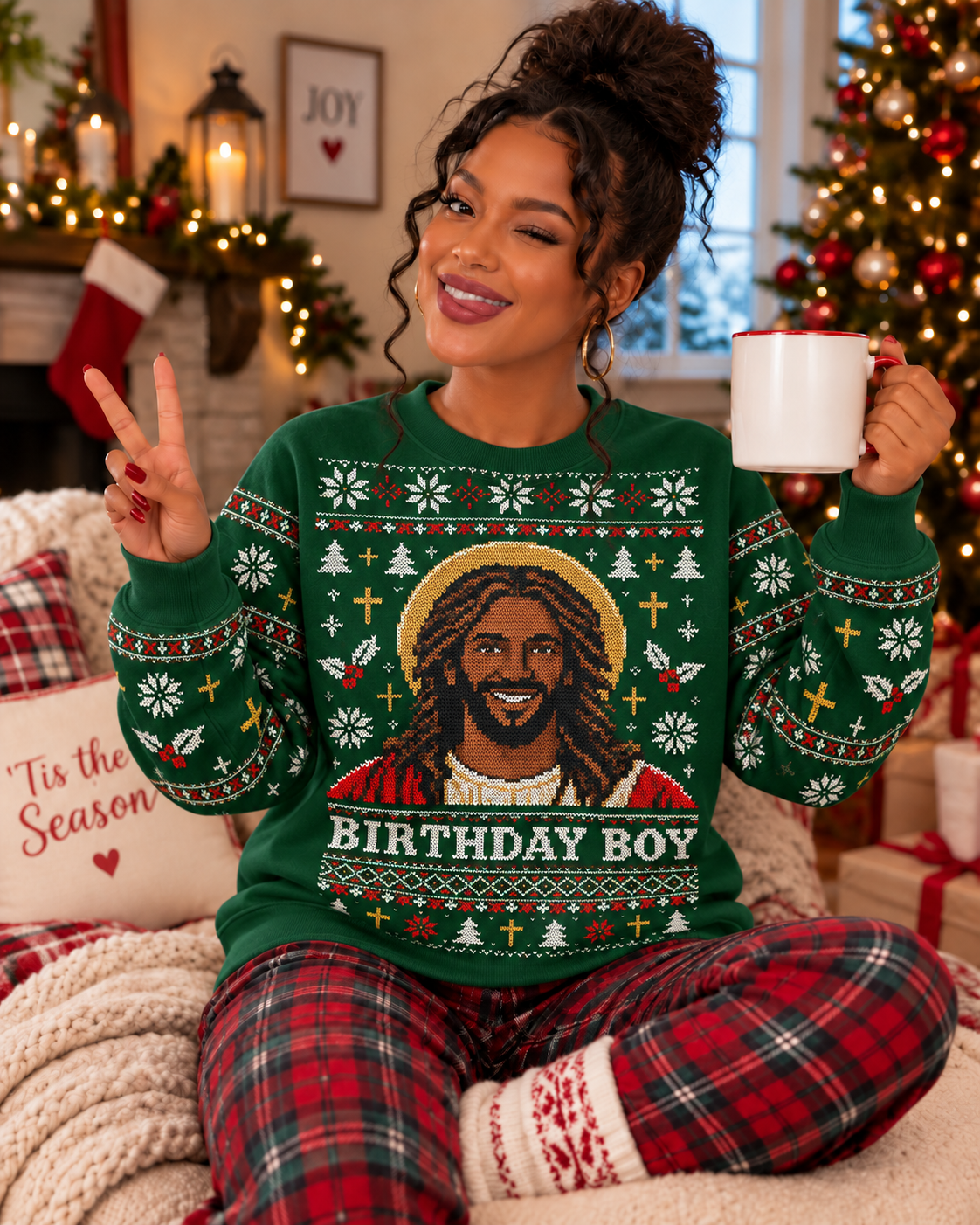 Black Jesus Birthday Boy Festive Christmas Faith Sweatshirt