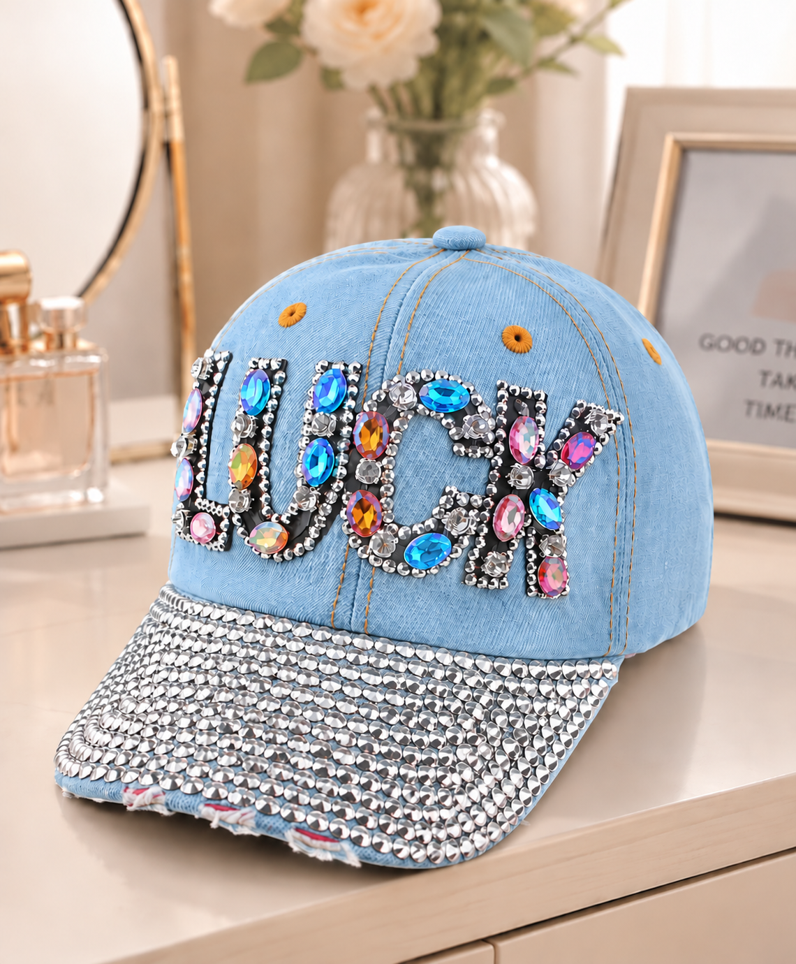 Blue Denim Rhinestone Cap – Empower Black Culture, Bold Style