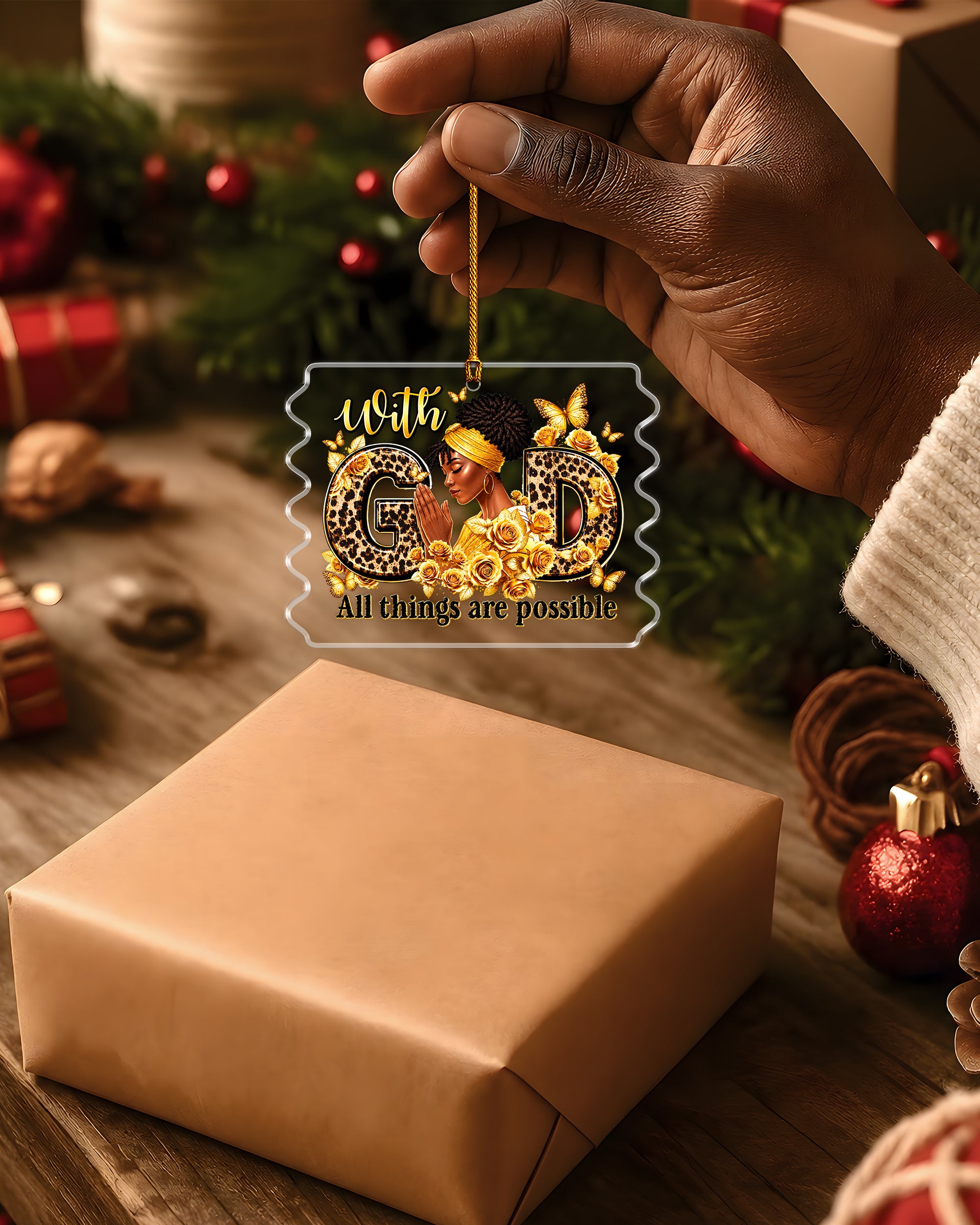 Black Woman Christian Ornament - With God All Things Are Possible Gift